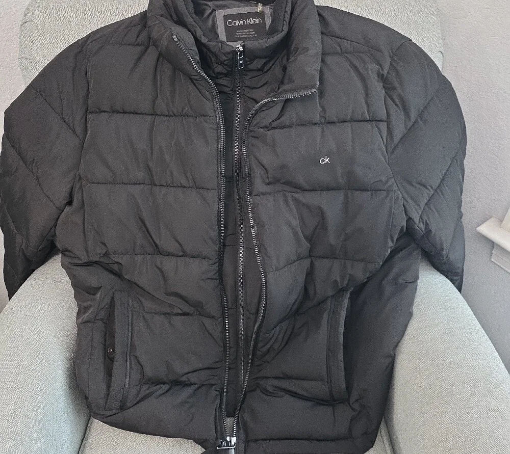 Calvin Klein Men's Black Dual Zipper Winter Quilted Puffer Jacket with CK Logo
